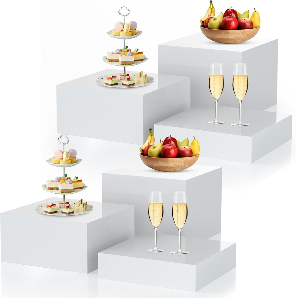 6Pcs White Buffet Risers, Acrylic Display Stand for Buffet Table Platter Parties Weddings Catering