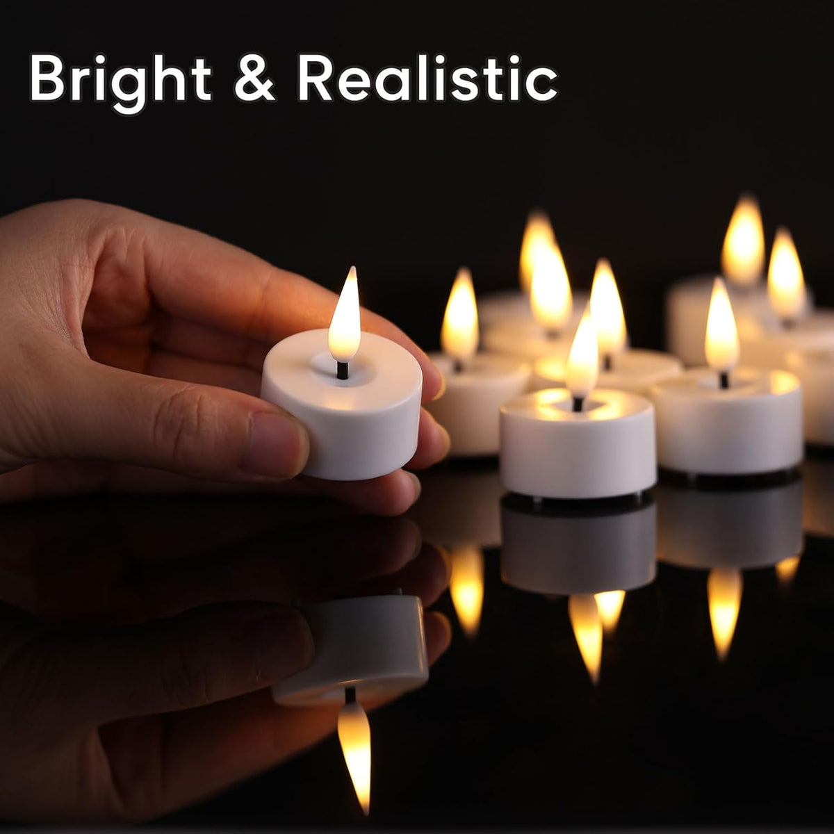Eywamage White LED Tealights with Remote Batteries, Flickering Flameless Tea Lights Electric Votive