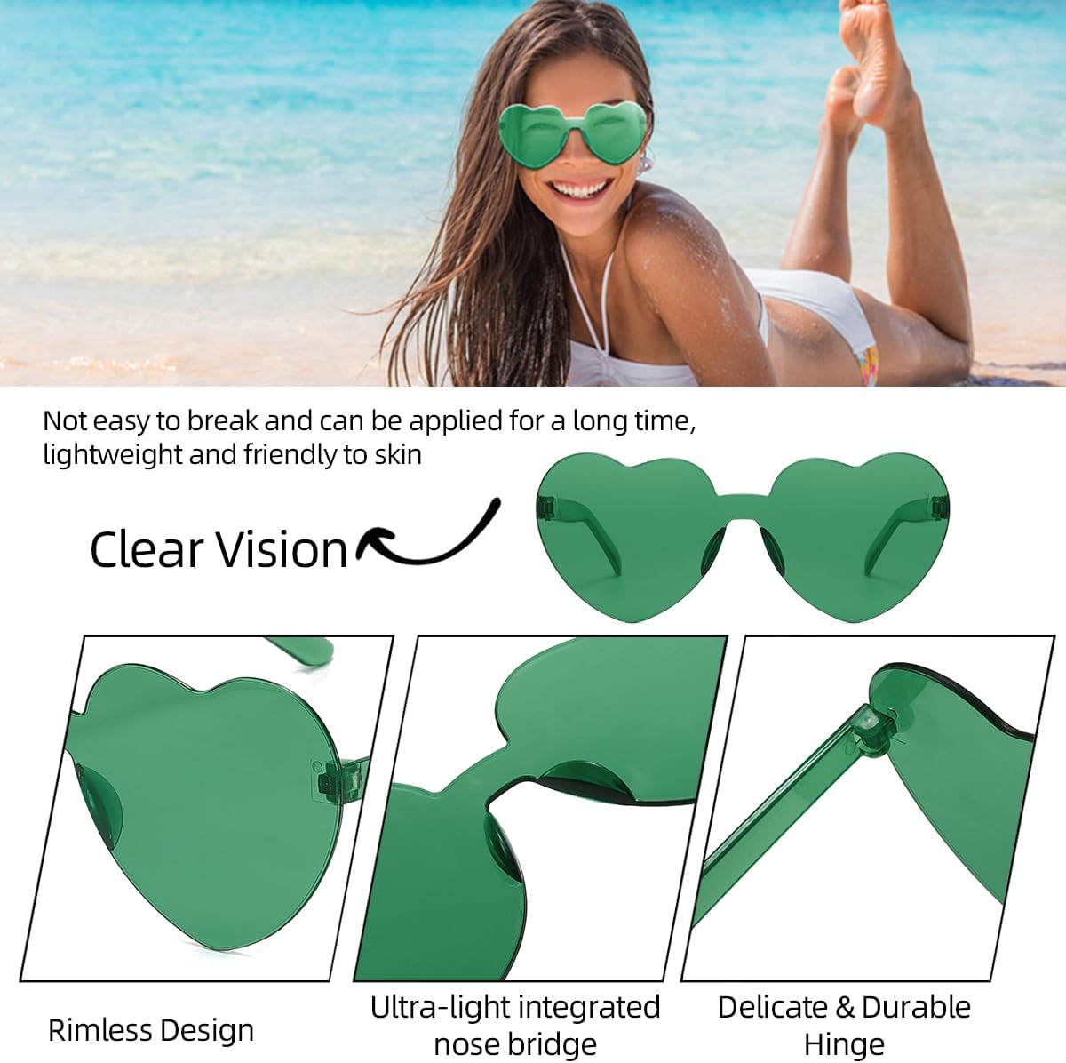 12/20/24 Pairs Heart Sunglasses for Women Men, Trendy Heart Shaped Rimless Transparent Sunglasses
