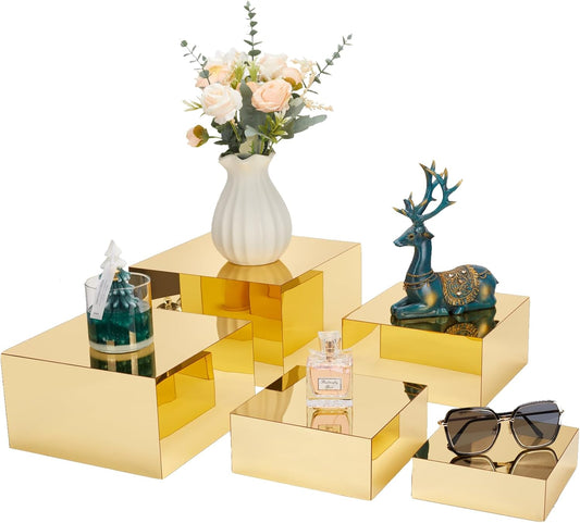 Acrylic Risers for Display 5 Pcs, Food Risers for Party Gold Cube Boxes Display Stands for Jewelry