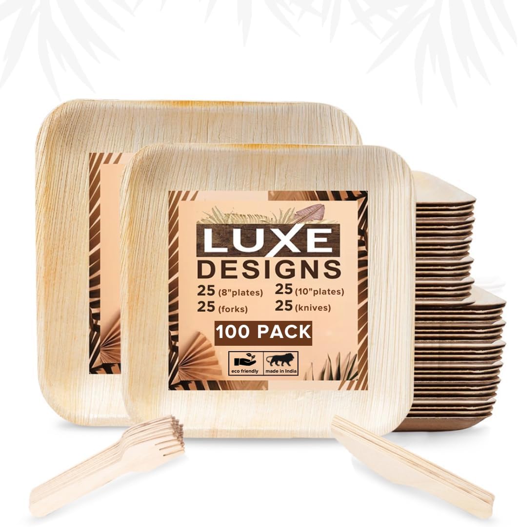 Luxe Designs Palm Leaf Plates - Eco-Friendly Alternative to Bamboo & Plastic - Heavy-Duty