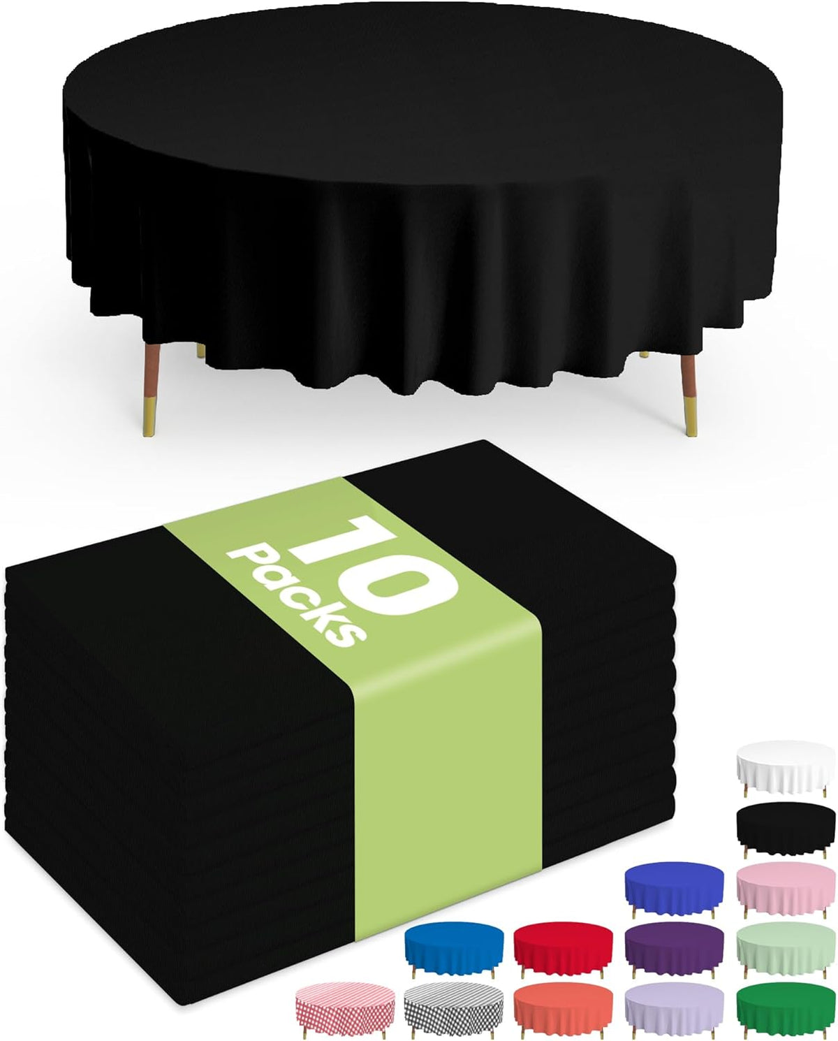 Pureegg Plastic Table Cloth Disposable 10 Pack, 84'' Round Table Cloths, Halloween Party