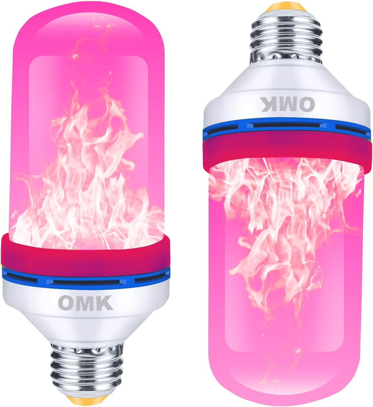 OMK Upgraded Pink LED Flame Light Bulb - Flickering E26 Base With Gravity Sensing for Indoor