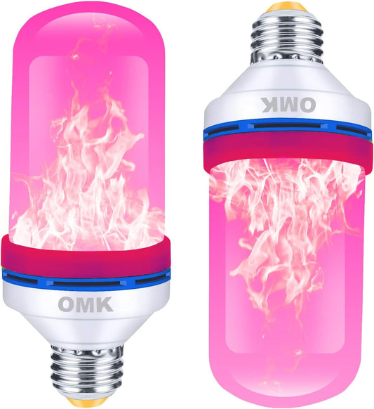 OMK Upgraded Pink LED Flame Light Bulb - Flickering E26 Base With Gravity Sensing for Indoor
