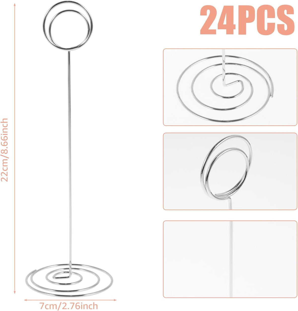 24 Pcs Table Number Holder 8.66inch Tall Metal Iron Place Card Holder Lightweight Picture Holder