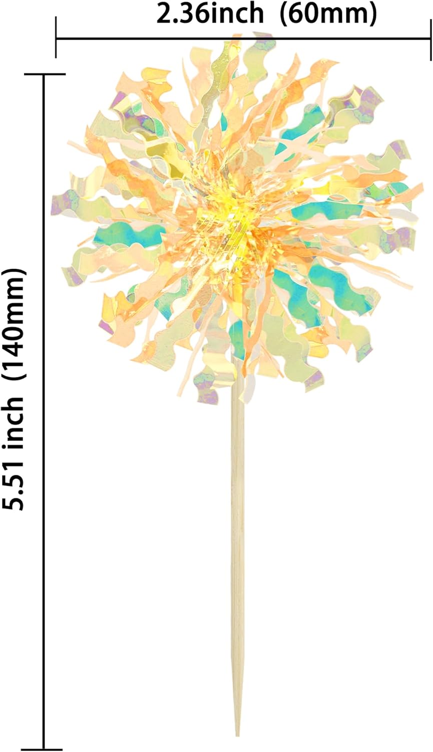 Ephlyn 30Pcs Foil Firework Cupcake Toppers Sparkle Tinsel Drink Birthday Cake Decorations Cocktail