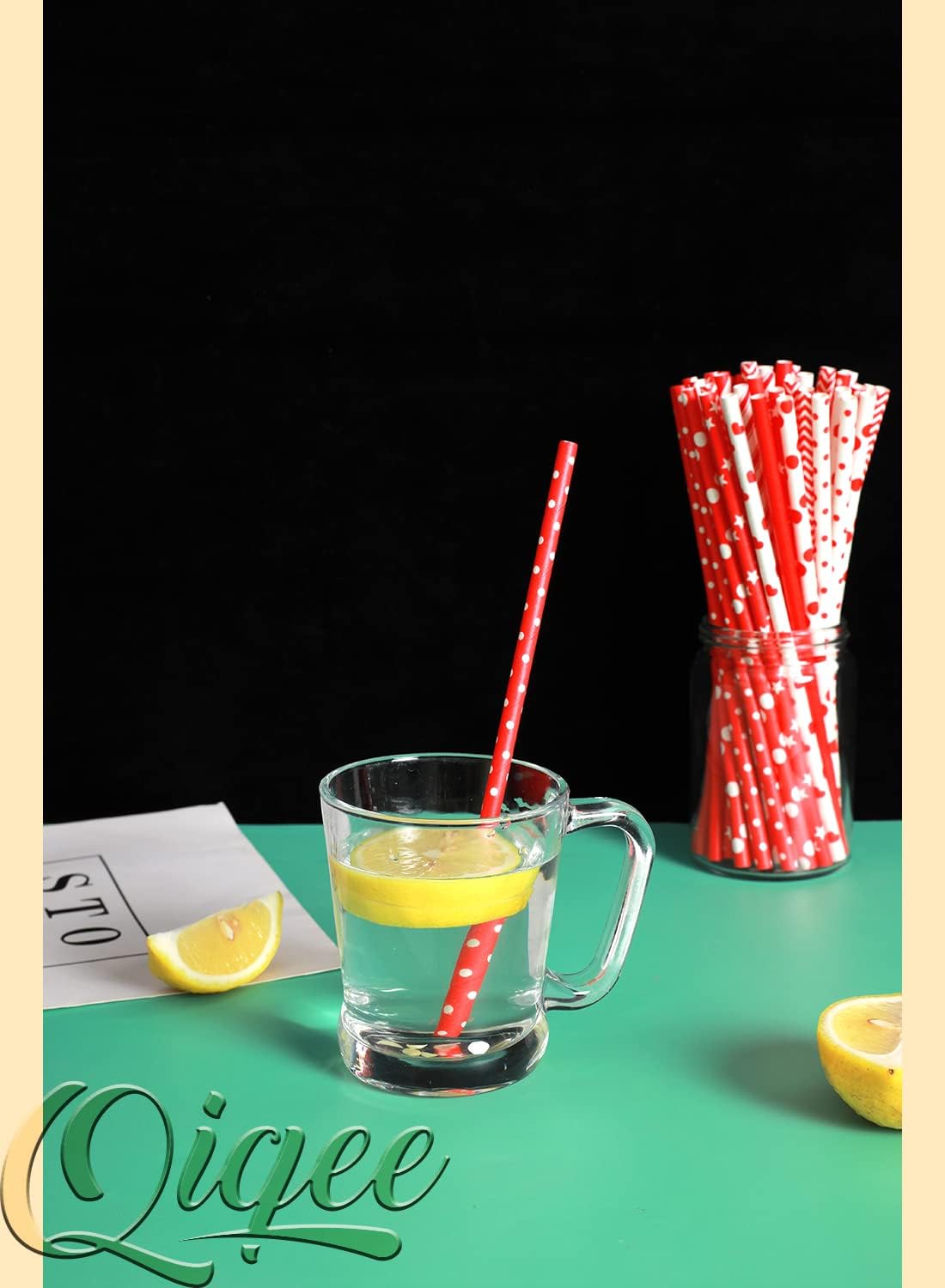 Red Paper Straws for Drinking Red Disposable Straws 150pcs Disposable Straws Bulk（10 Pattern） qiqee