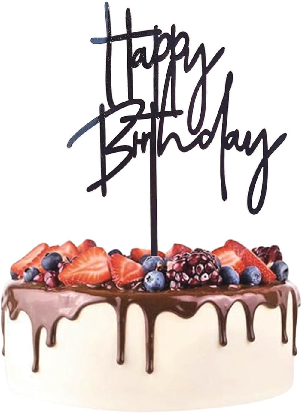 Black Happy Birthday Cake Topper – 1 pc, 5.3x3.9 Inch Acrylic Cake Decorations – Easy-to-Use