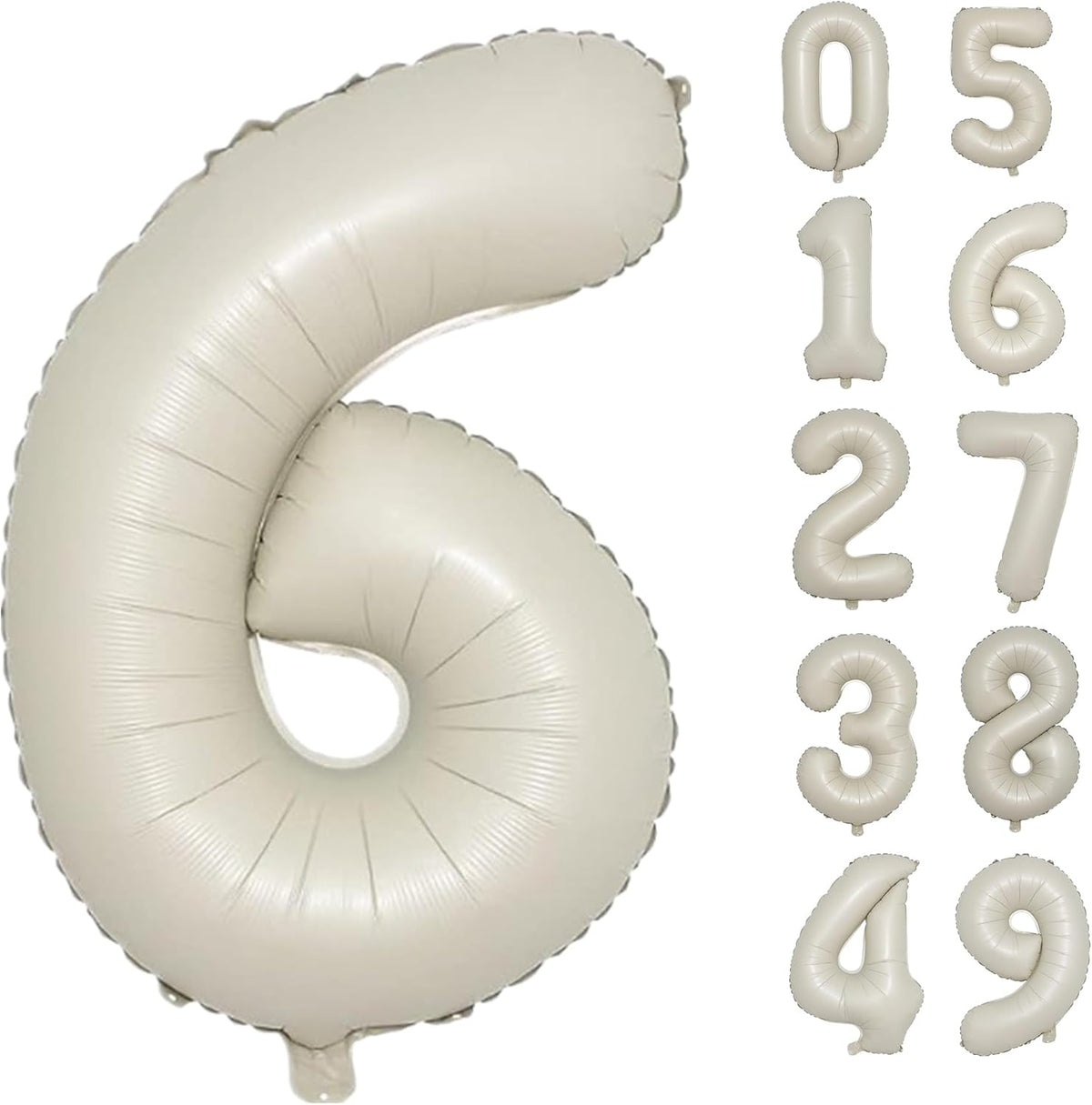 40 Inch Cream White Number 6 Balloon - Mylar Big Foil Helium Number 16 26 36 46 56 66 - Party