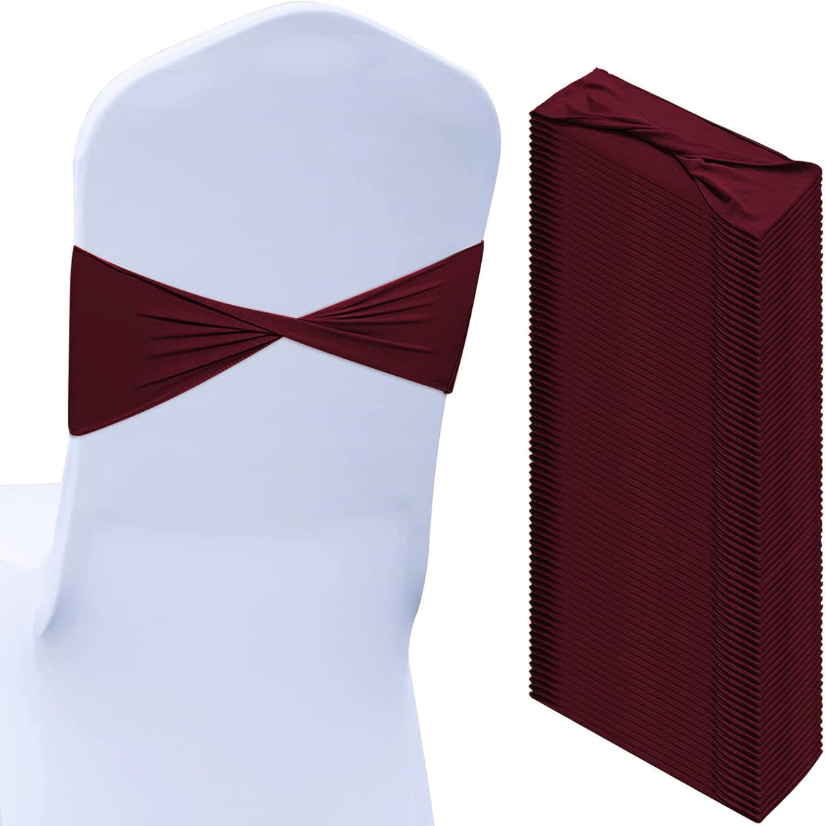 Kinlop 50 Pcs Spandex Chair Sashes Bows Chair Bands Slider Sashes for Covers Elastic Bands Ties