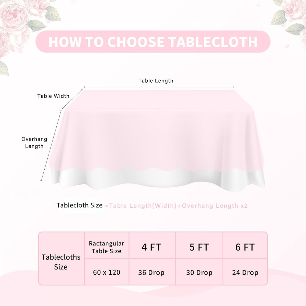 LuoluoHouse Pink Lace Tablecloth Table Fabric 6pcs 60x120 Inch for Vintage Boho Wedding Baby Shower