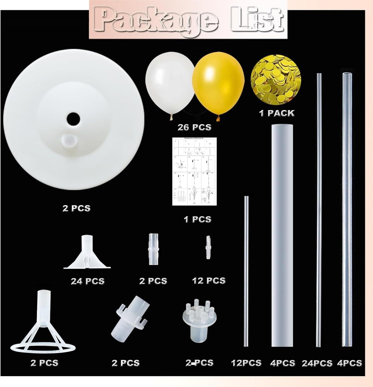 Balloon Column Kit Set of 2 With Confetti Balloons Included - Balloon Tower with Stand, Base, and