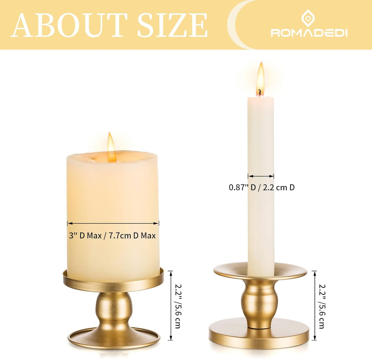 Candle Holders for Pillar Candles, Romadedi Gold Pillar & Taper Candle Holder, Small Metal Candle