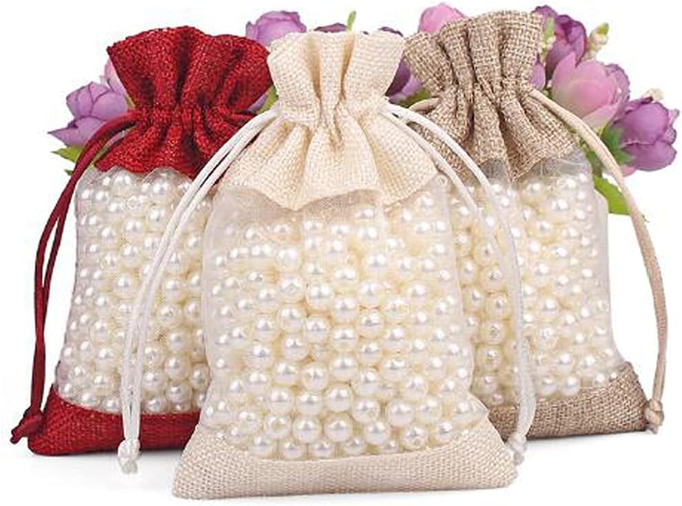 50 Pcs Burlap Bags with Drawstring,3.9"x5.5" Gift Bags Jewelry Pouch Bags for Candy Packing Party