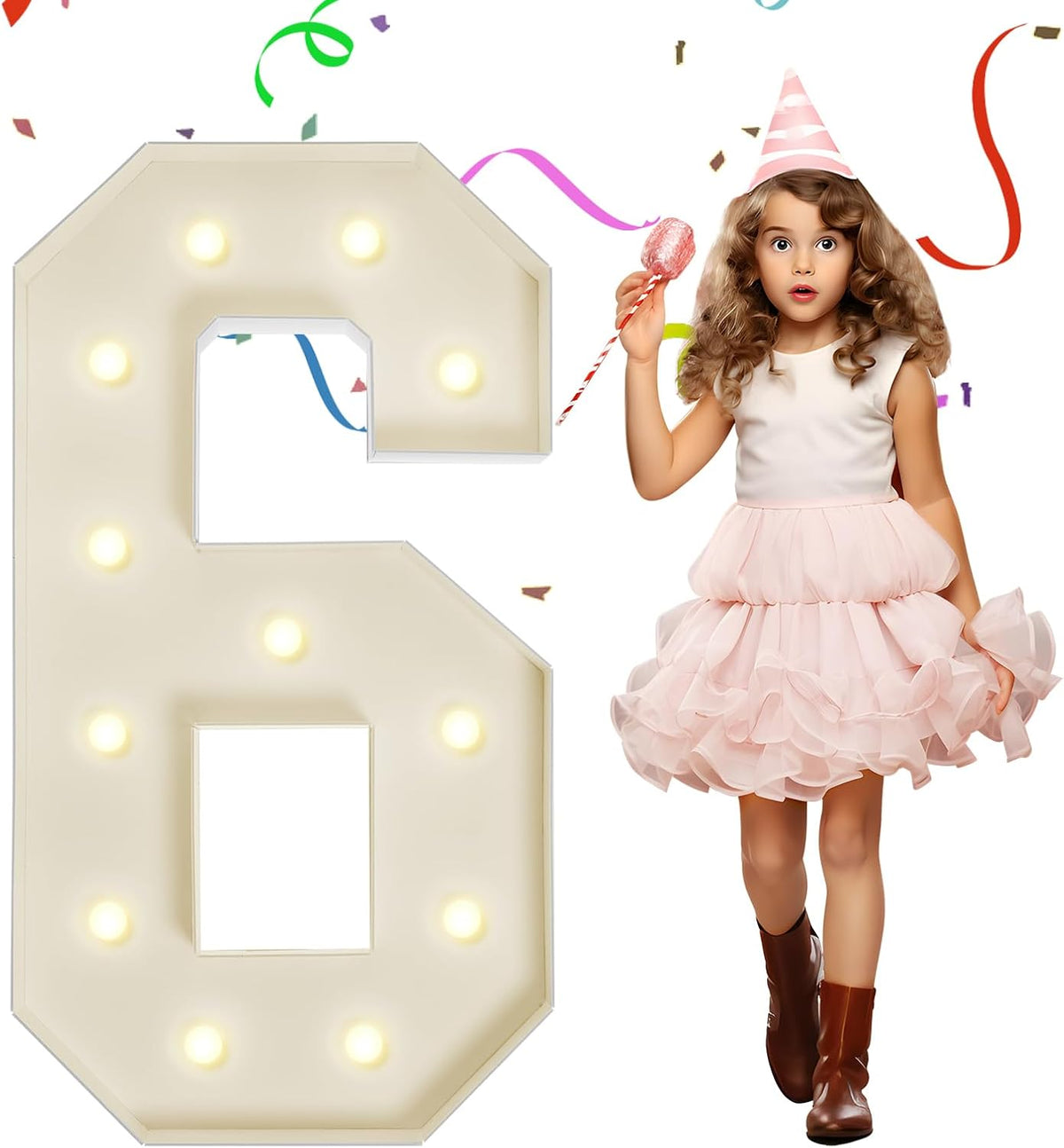 4FT Marquee Numbers, Large Light Up Numbers 6 for 6th 16th 60th Birthday Party Decorations, Giant