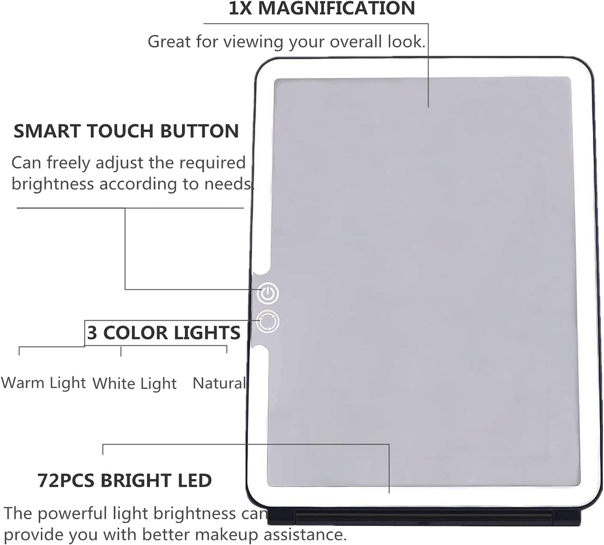 deweisn Folding Lighted Makeup Mirror with 72 LEDs 3 Colors Light Modes USB Rechargable 1800mA
