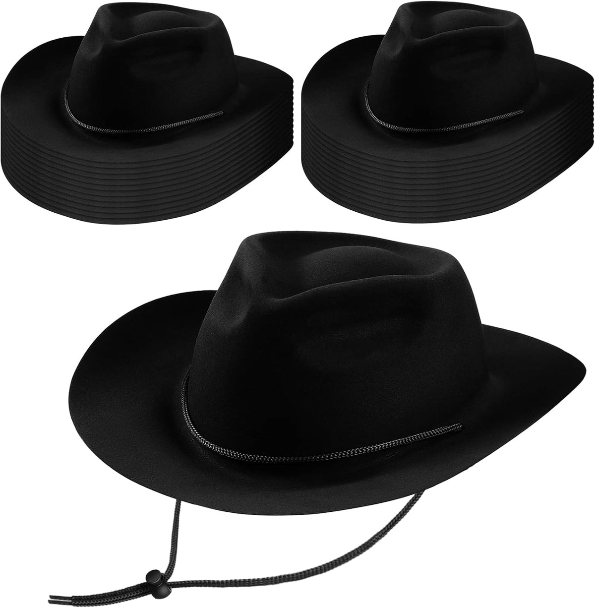 Mepase 24 Pieces Disposable Plastic Western Cowboy Hat Set Felt Wide Brimmed Cowgirl Hats for Men