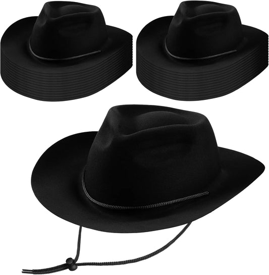Mepase 24 Pieces Disposable Plastic Western Cowboy Hat Set Felt Wide Brimmed Cowgirl Hats for Men