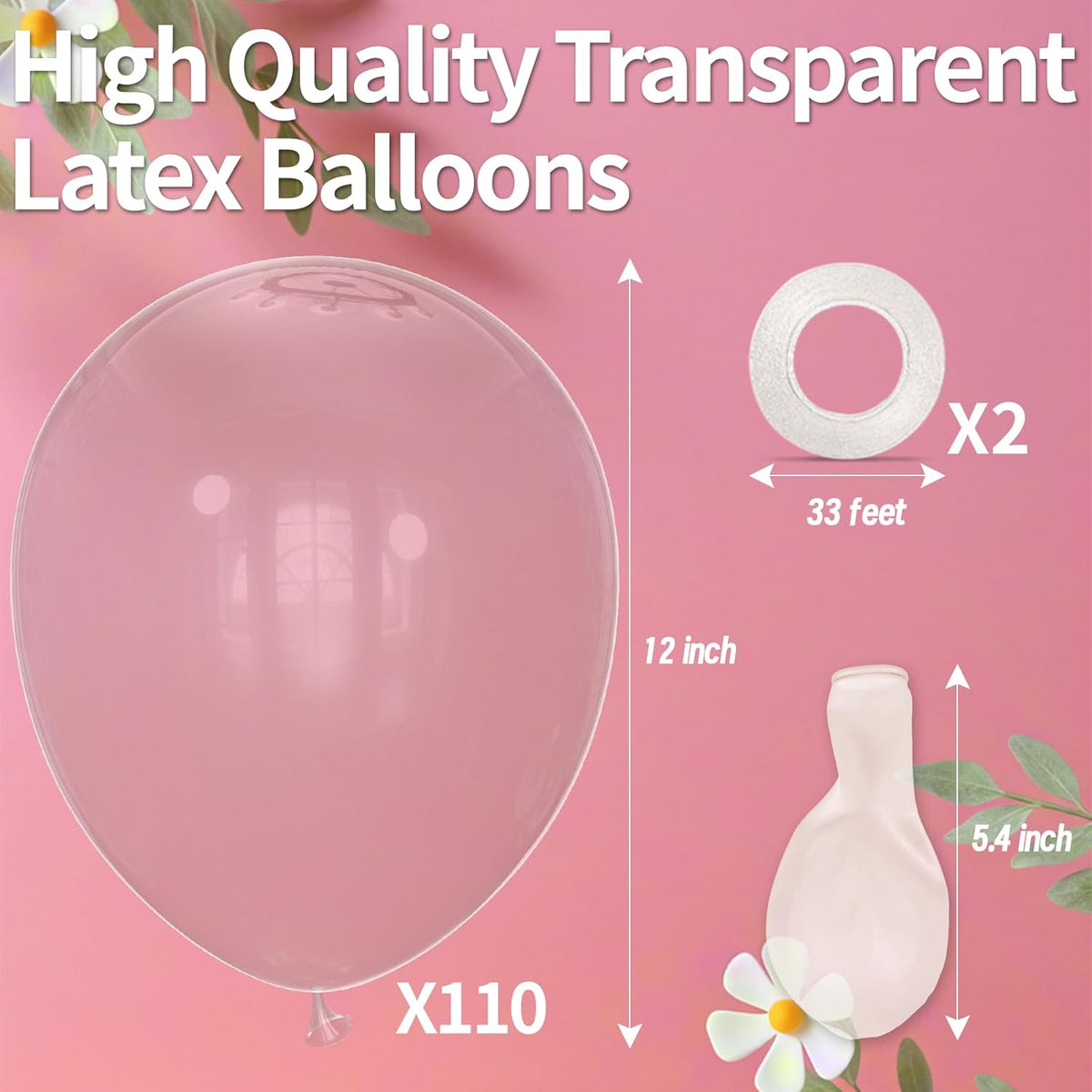 KAWKALSH Clear Balloon 12 Inch, 110pcs Latex Party Balloons Helium Bright Color for Birthday Baby