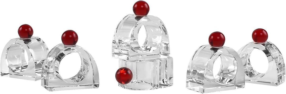 Crystal Napkin Rings Holder Silver Diamond Napkin Rings Pack of 6 Pieces with red Decor, Hotel