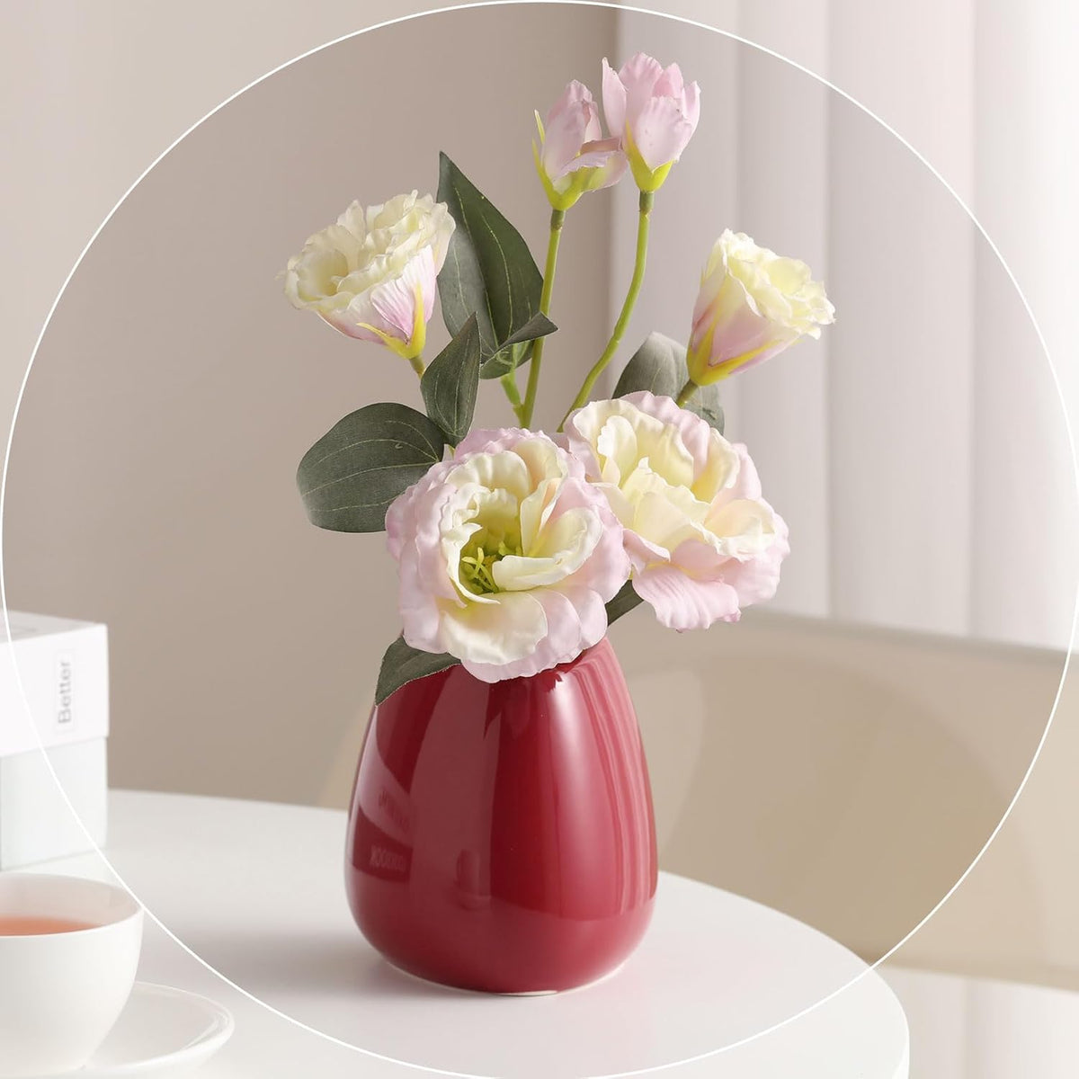 hjn Ceramic Vase Set of 3 Red Flower Vase for Home Decor, Modern Decorative Vase for Flowers Vases