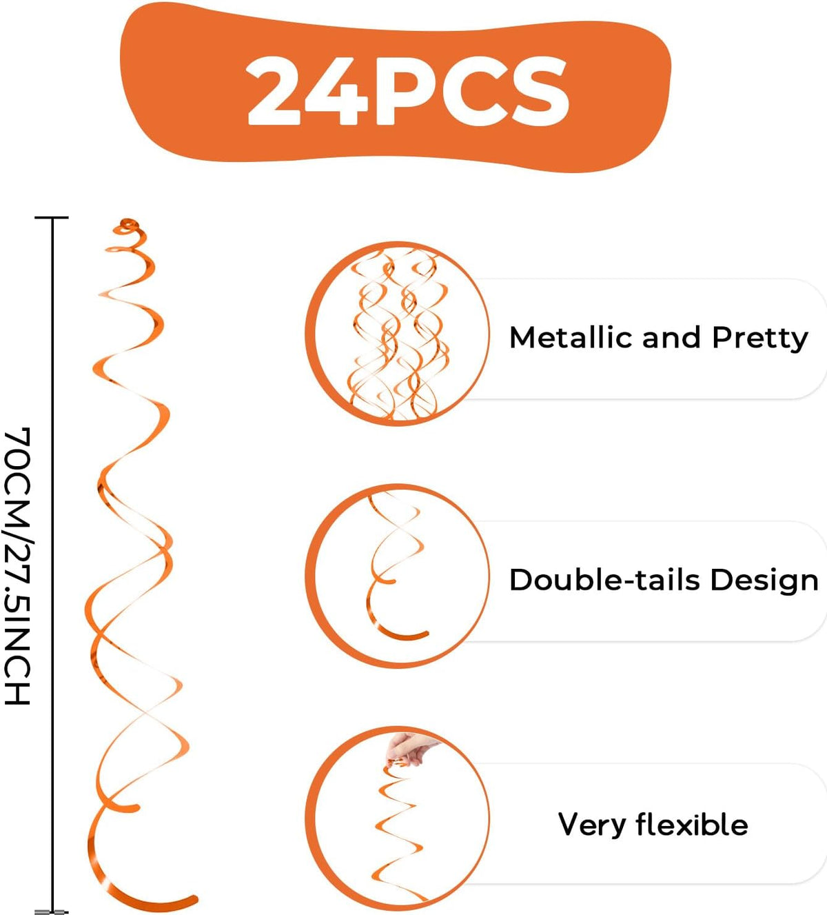 24 PCS Orange Hanging Swirl, Sparkle Ceiling Decorations, Plastic Streamer Party Decorations with