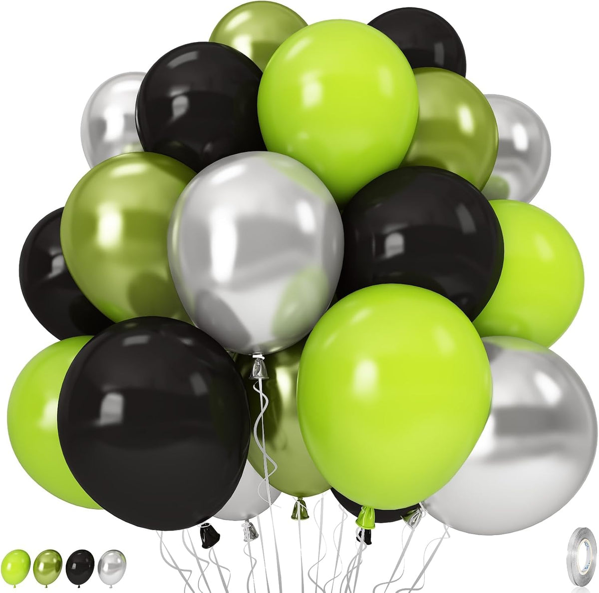 Green and Black Balloons, 35PCS Lime Green Black Silver Balloons, Gamer Latex Balloon for Boys Men
