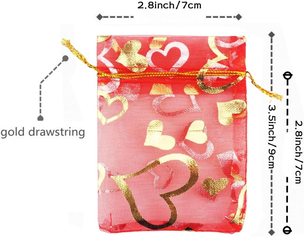 100 Pack 2.8 x 3.5 Inch Flower Heart Organza Jewelry Gift Pouch Candy Pouch Drawstring Wedding