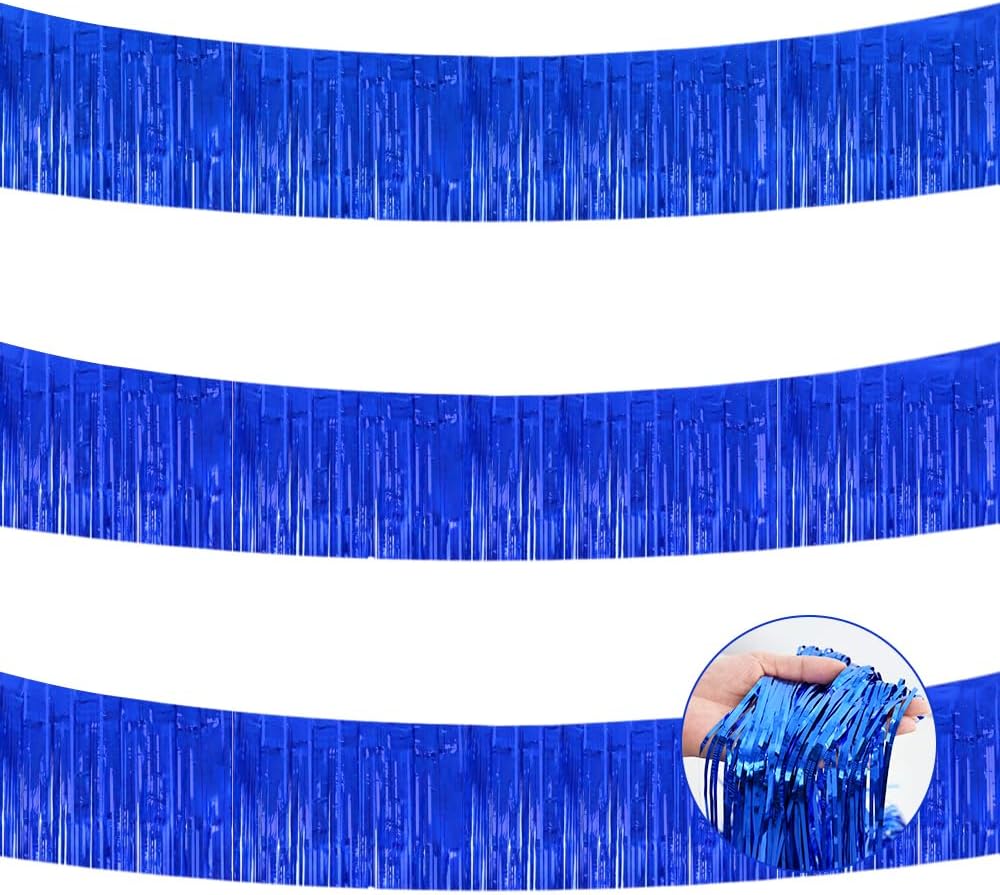 BEISHIDA 3 Packs Metallic Foil Fringe Garland Blue Wall Hanging Tinsel Fringe Banners for Valentine