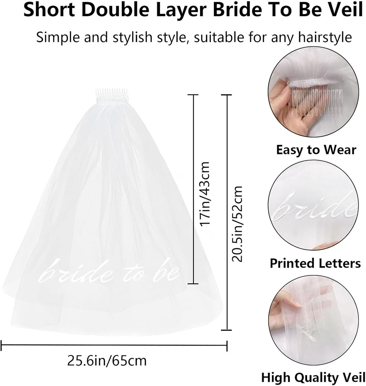 3PCS Bride To Be Veil White Print Bridal Veils Bride Sash and Pearl Sunglasses for Bachelorette