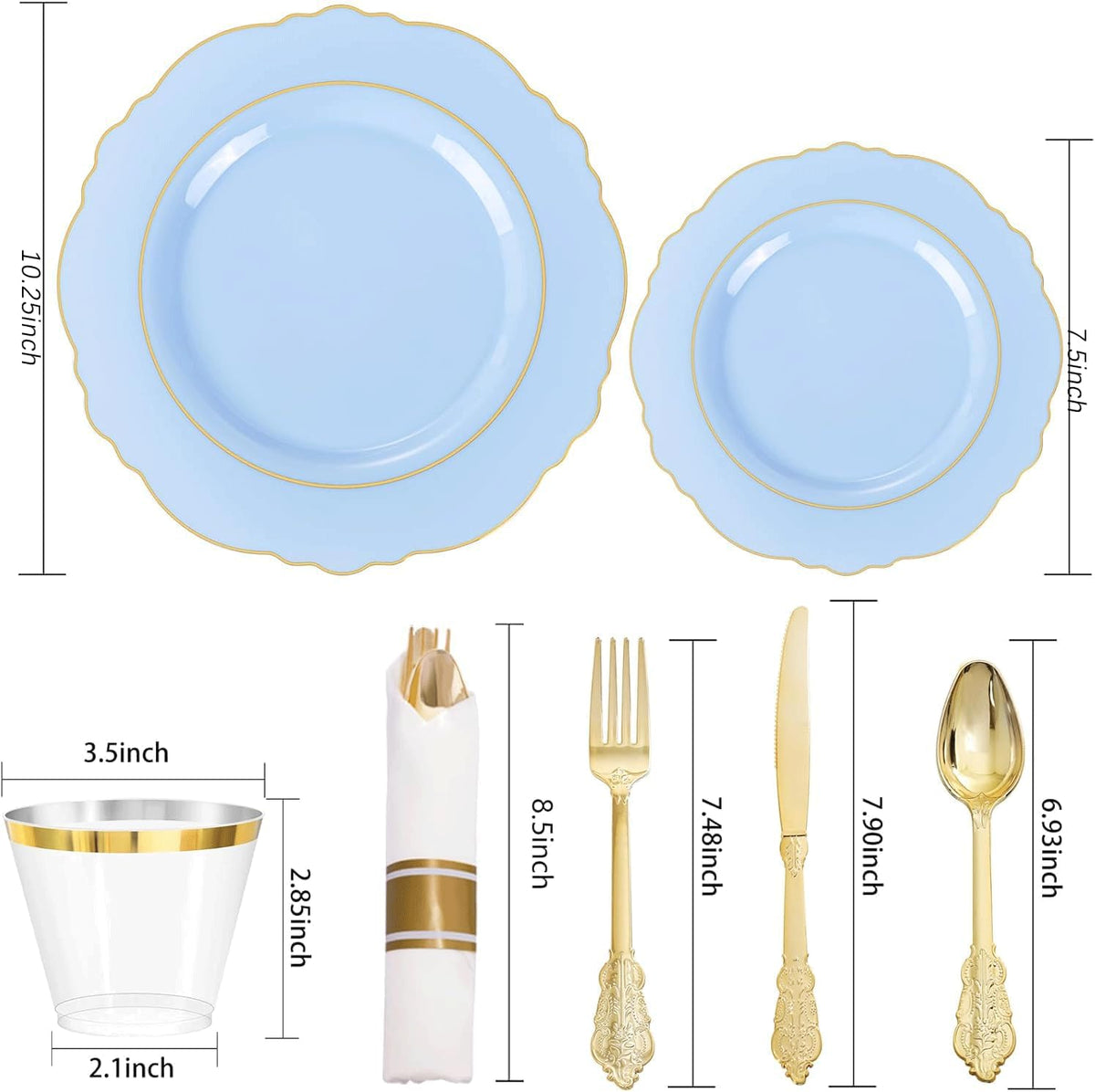 Liacere 350PCS Bule Plastic Plates - Disposable Bule and Gold Plates 50guest Baroque Plastic