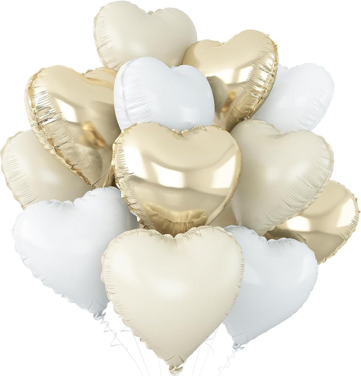 Cream White Heart Balloons,12Pcs Sand White Gold Heart Shaped Foil Balloons,18Inch Beige Helium