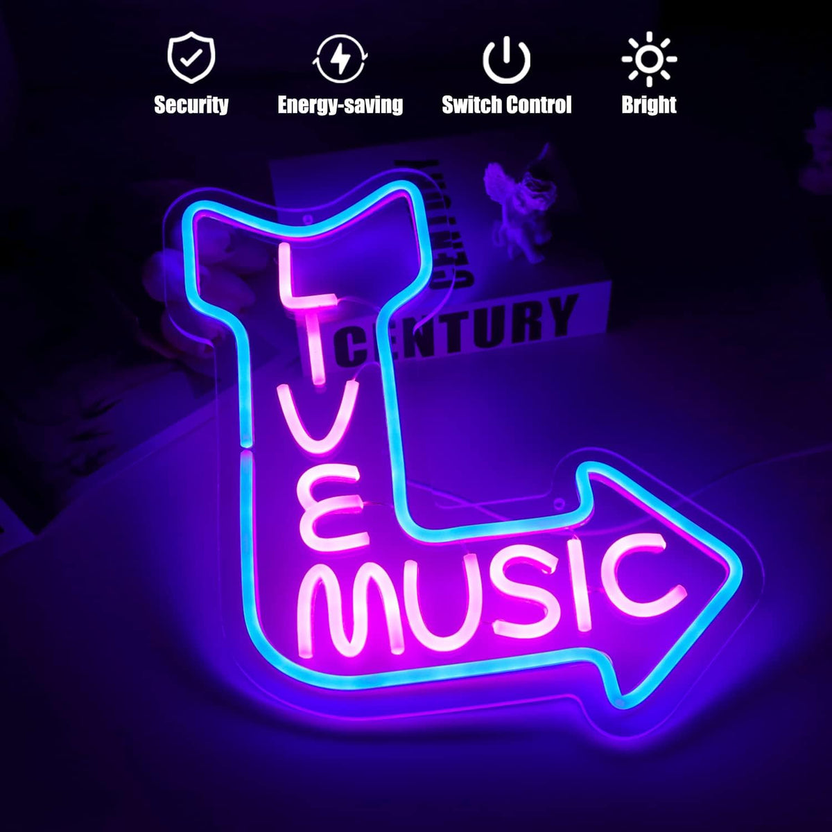 Live Music Neon Signs for Wall Decor LED Word Light Sign Pink Blue Neon Light Up Letters Sign for