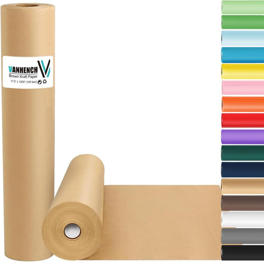Vanhench Brown Wrapping Paper, Craft Kraft Paper 17.5"x 1200"(100') for Gift Wrapping Bulletin