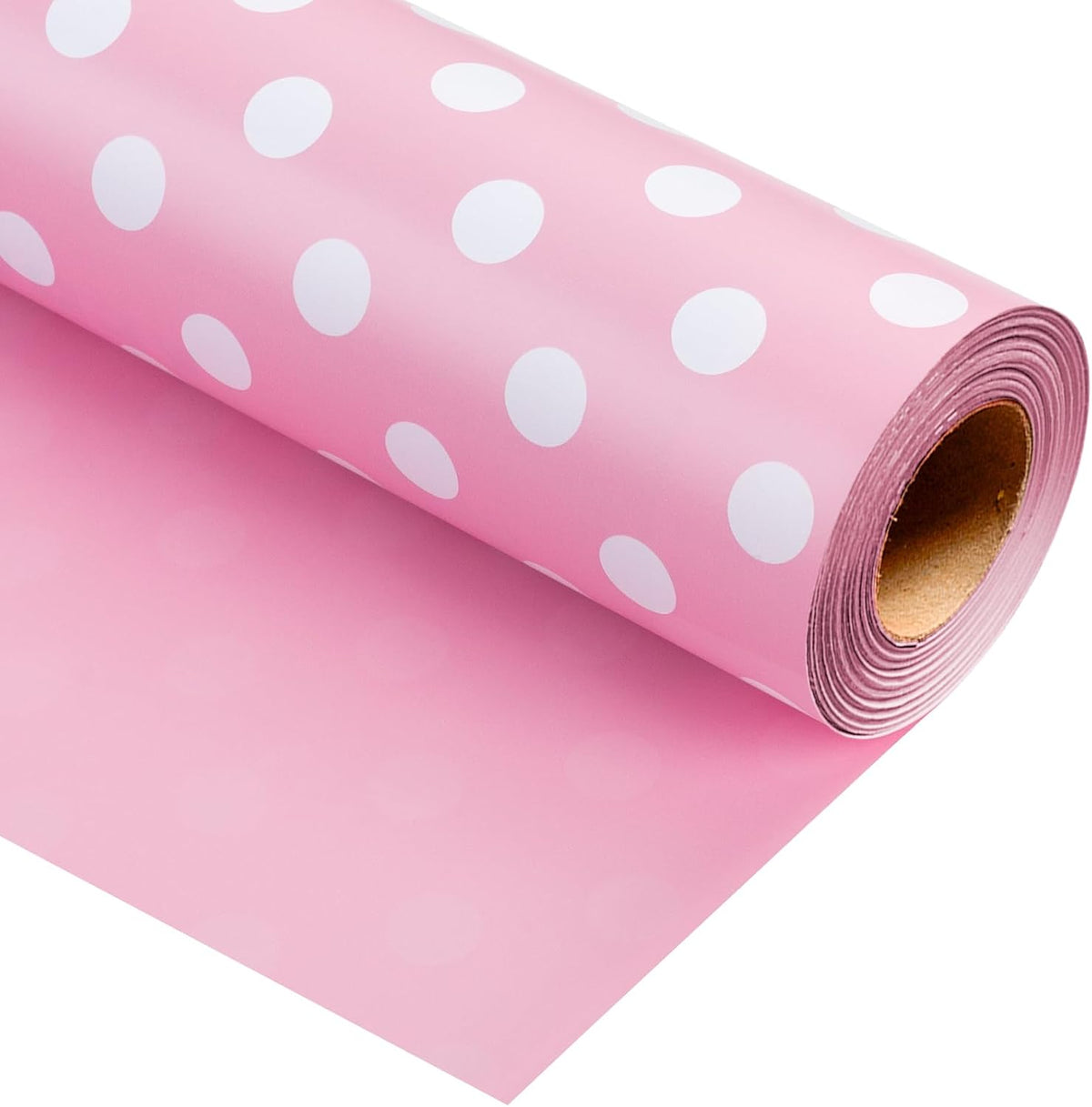 Burymento Pink and White Dots Wrapping Paper, Reversible Pink Gift Wrap for Birthday, Valentines