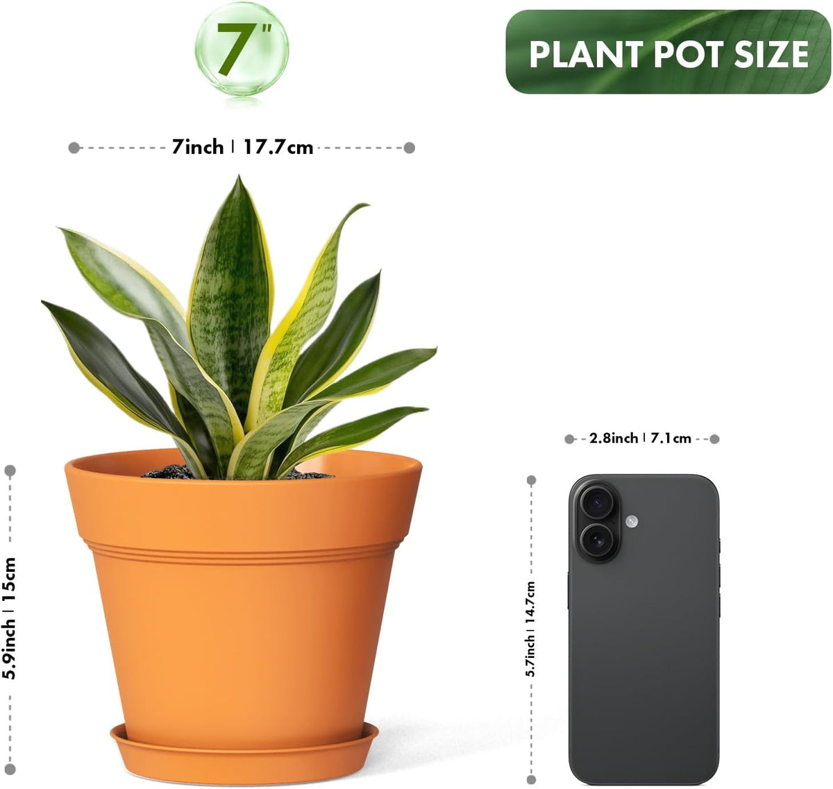7 Inch Thick Plastic Plant Pots with Drainage Holes and Trays – 6 Pack Nursery Pots for Indoor &
