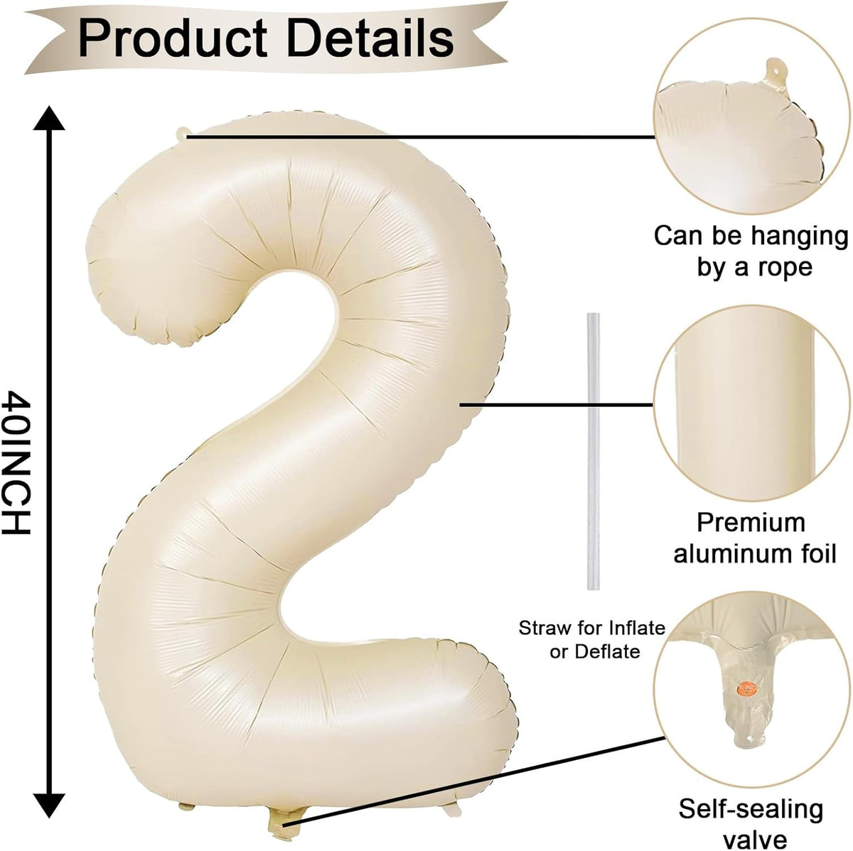 Beige 21st Birthday Balloons Number 21, 40 Inch Large Foil 1 & 2 Numbers Balloons for 21 Year Old