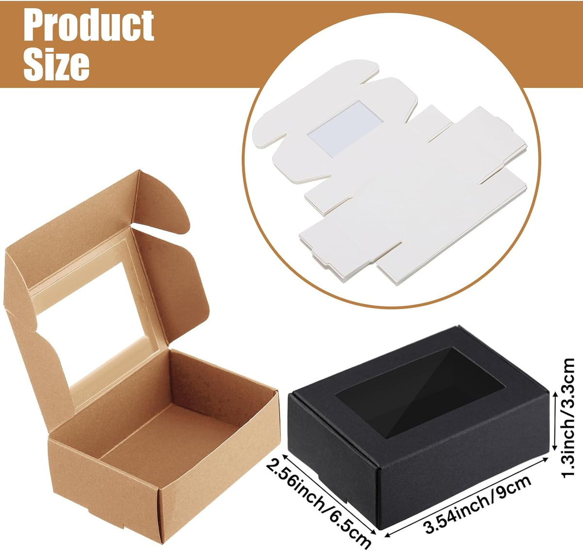 Zonon 30 Pcs Soap Boxes for Homemade Packaging, Mini Kraft Treat Boxes with Window for Bakery Candy