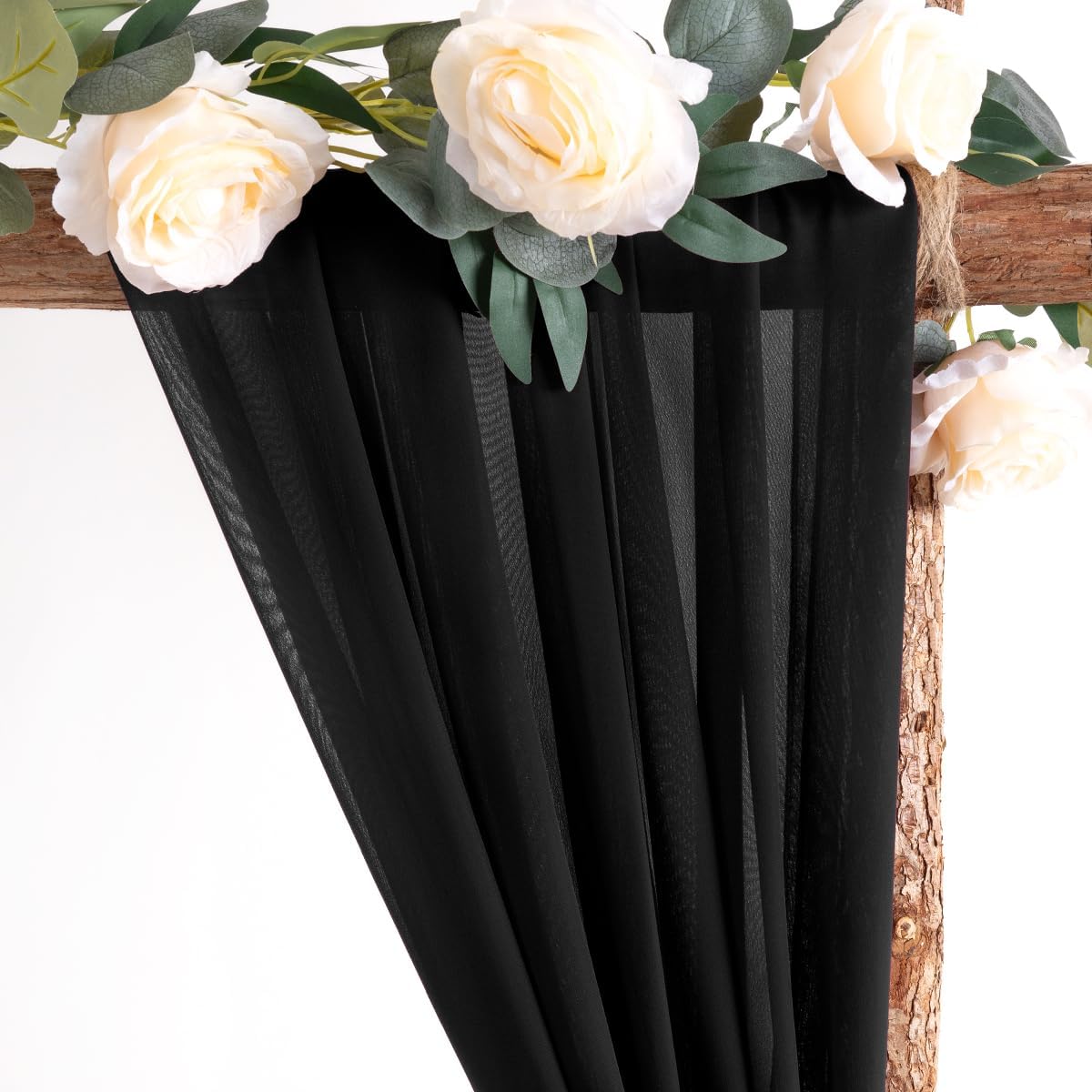 Socomi Wedding Arch Draping Fabric 2 Panels 29" x 18Ft Black Sheer Curtain Drapes 6 Yards for