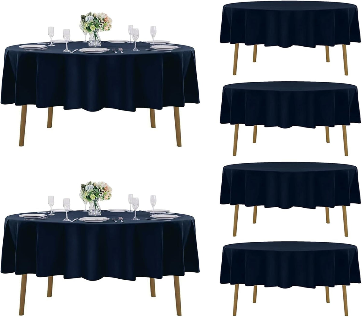 Fokitut 6 Pack Round Tablecloth, 70 Inch, Stain Resistant and Wrinkle Polyester Table Cloth, Fabric