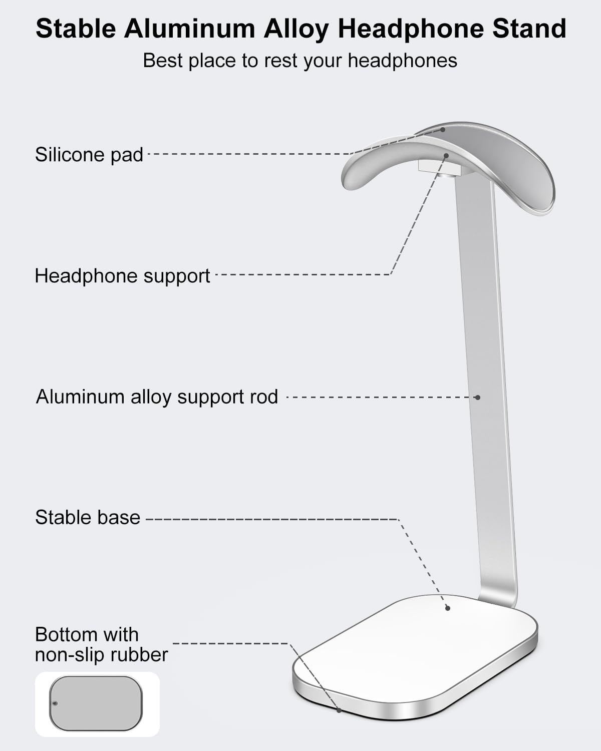 VICHYIE Headphone Stand for AirPods Max, Headset Holder with Aluminum Supporting Rod, Heavy Base