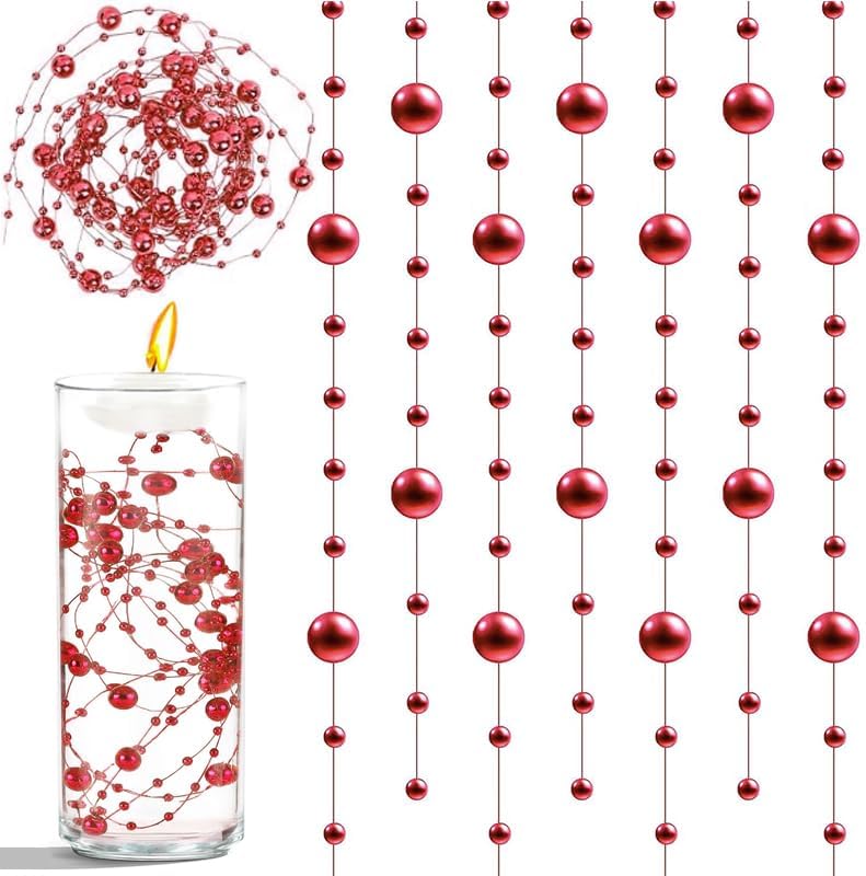 50pcs Pearls String Beads of Pearls, 10+5mm Red Artificial Pearl String for Floating Candles