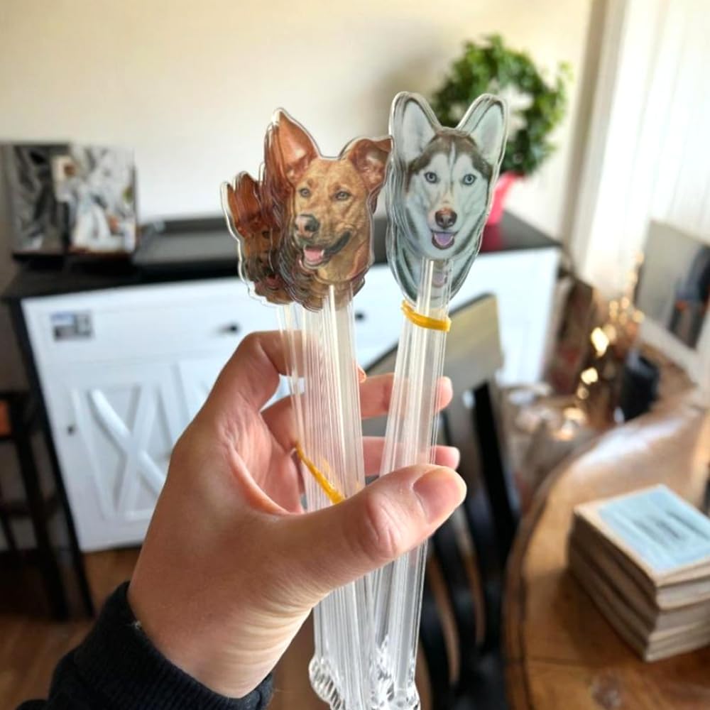 Personalized 50 pcs Double-Sided Wedding Pet Stir Sticks, Custom Dog/Cat/Face/Logo Drink Stirrers