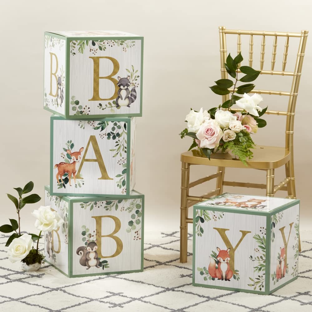 Kate Aspen Woodland Baby Boxes With Letters For Baby Shower Decorations, Gender Reveal Decoration