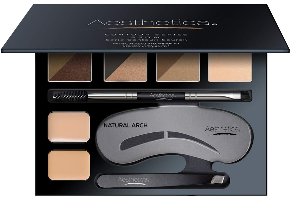 Aesthetica Brow Contour Kit 16-Piece Eyebrow Makeup Palette Set 6 Eyebrow Powders, 5 Eyebrow