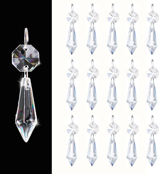 Premium Clear Crystal Glass Drops 2.4" - Multi-Purpose Hanging Prisms for Holiday Party/Home/Window