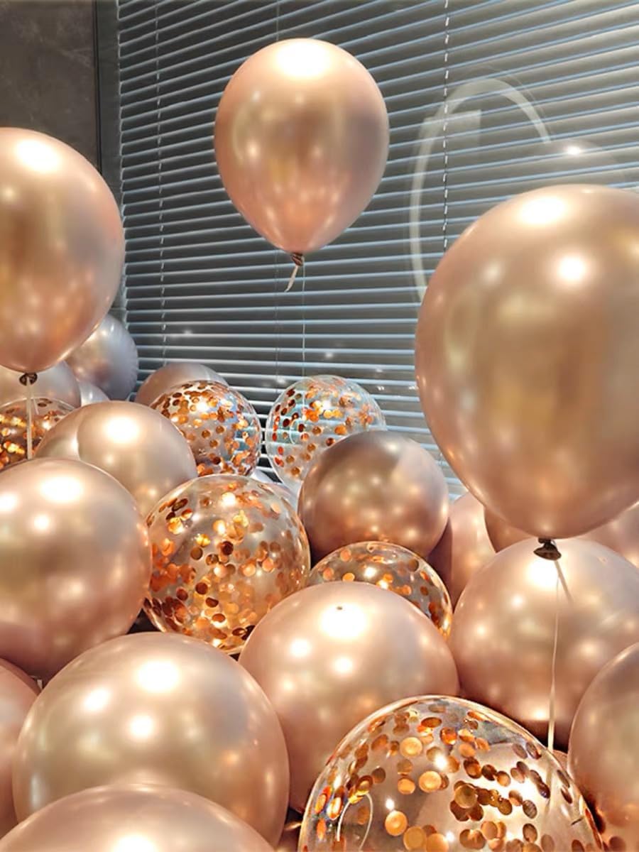 Bezente Rose Gold Confetti Latex Balloons - 60 Pack 12 inch Helium Rose Gold Confetti Balloons for