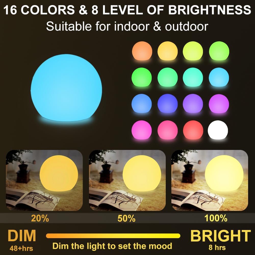 LED Glowing Ball Light, 8-in RGB Color Changing LED Orb Night Light Mood Lamp for Kid, 16 Colors 4