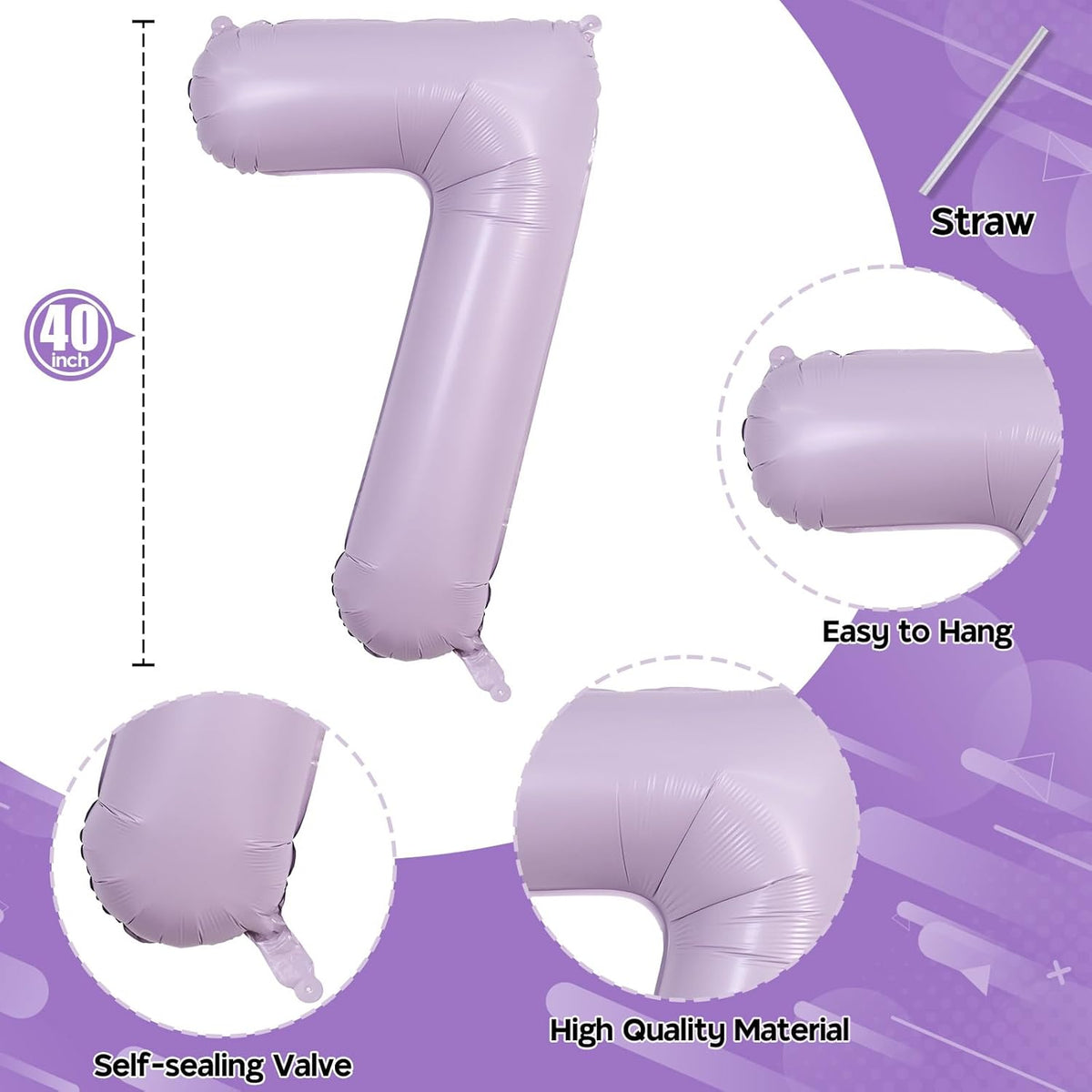 Pastel Purple Number 70 Birthday Balloons, 40 Inch Large Light Purple Mylar Foil Number 7 & 0