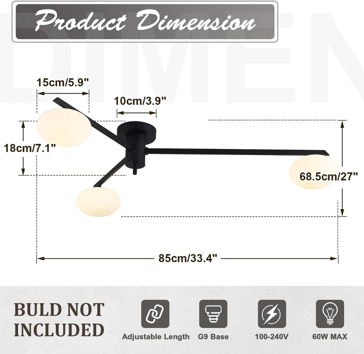 3-Light Modern Sputnik Chandelier with Milk Glass Shade - Black Flush Mount Ceiling Light for